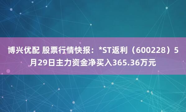 博兴优配 股票行情快报：*ST返利（600228）5月29日主力资金净买入365.36万元
